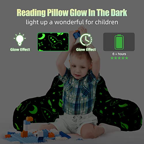 Meeting Story Glow In The Dark Rocket Moon Meteor Space Luminous Reading Pillows Glow In The Dark With Arms Back Pillow For Bed, Bed Rest Pillow For Adults Teens, Kids, (Light-Blue) #TOP1