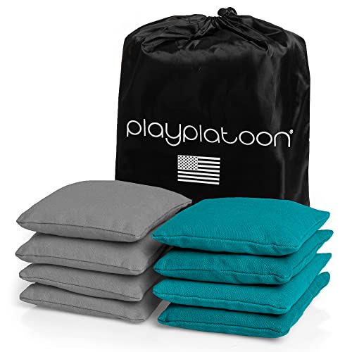 Play Platoon Weather Resistant Cornhole Bags - Set Of 8 Regulation Corn Hole Bean Bags - Teal & Gray - Durable Duck Cloth Corn Hole Bags For Tossing Game, Includes Tote Bag #TOP29