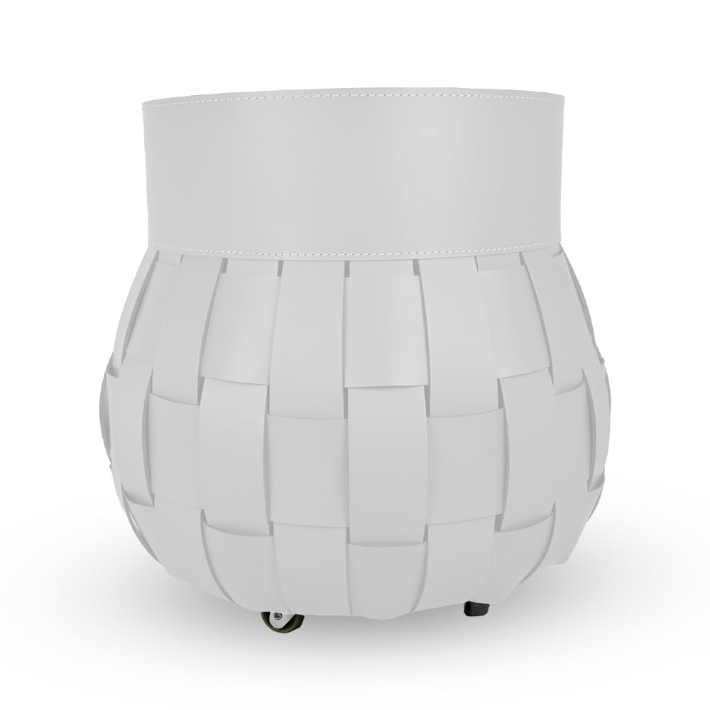 LIMAC Design TRECCIO portalegna in cuoio, borsa porta legna da interno, cesto per legna da ardere, con ruote gommate, prodotto da Limac Design®. Bianco