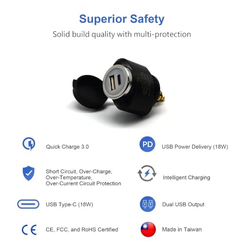 Image of Cliff Top Hella DIN Motorcycle USB Charger, USB-C PD QC3.0, BMW Triumph | 6A 36W total, Hella DIN to USB adapter, USB-C PD 18W, USB-A QC3.0 18W, BMW and Triumph DIN sockets, phone and GPS