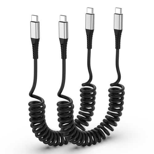 PEAKLIFT Coiled USB C to USB C Cable [2Pack 0.3M-1M], 60W PD Fast Charge Type C Coiled USB C Cable Retractable Spiral USB C Car Charger for iPhone 16 15 Plus Pro Max Galaxy S25 S24 S23, Google Pixel