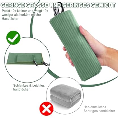 ZYXBBD Mikrofaser Handtuch 3er Set(160x80cm Groß Badetuch +2 Stück 80x40cm Klein Handtuch), Gestreiftes Strandtuch Reisehandtuch Schnelltrocknend Microfaser Handtücher für Fitness Strand,Reise Grün – Bild 5