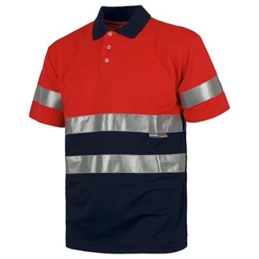 Work Team Polo Rojo A.V. Combinado Manga Corta. Cintas Reflectantes Torso y Mangas. EN ISO 20471:2013 Hombre Rojo A.V.+Marino XXL