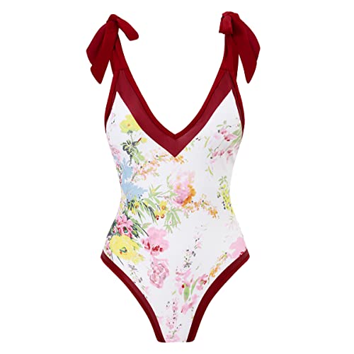 Monokini sans manches col en V imprimé floral taille haute pour femme