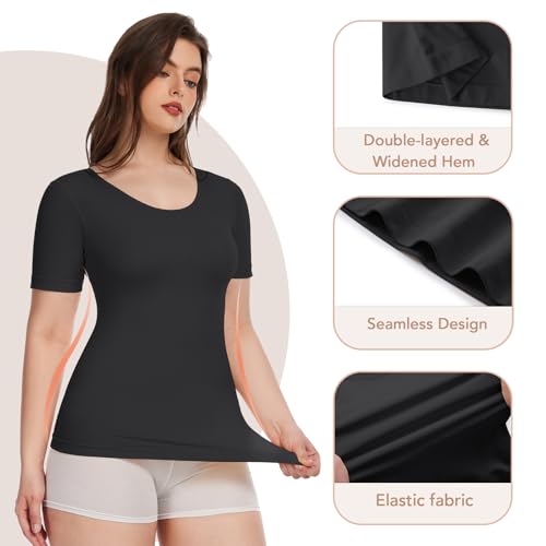 Shapewear Tops for Women Short Sleeve Tummy Control Tank Tops Seamless Compression Shirts Body Shaper Cami3