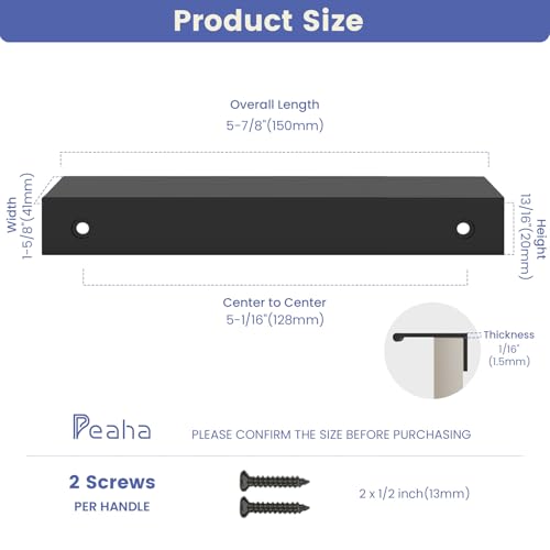 Image of Peaha 10 Pack Kitchen Cabinet Handles 5-1 /16 inch Black Drawer Pulls Edge Pulls | Black Cabinet Handles Finger Pulls for Cabinets Modern Hidden Aluminum Alloy Dresser Drawer Handles Closet Bedroom