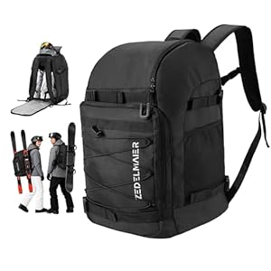 Zedelmaier 50L Skischuhrucksack Skirucksack für Helm Skischuhe & Ski/Snowboard Handschuhe 4-in-1 wasserfeste & Kratzfeste Skischuhtasche Skitasche für Skistiefel bis Größe 45 (30×34×48cm H Schwarz)