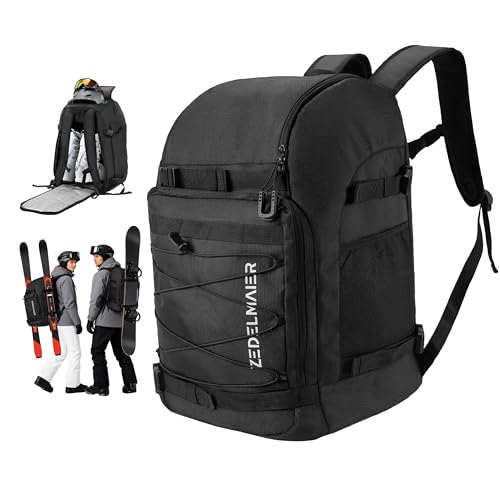 Zedelmaier 50L Skischuhrucksack Skirucksack für Helm Skischuhe & Ski/Snowboard Handschuhe 4-in-1 wasserfeste & Kratzfeste Skischuhtasche Skitasche für Skistiefel bis Größe 45 (30×34×48cm H Schwarz)