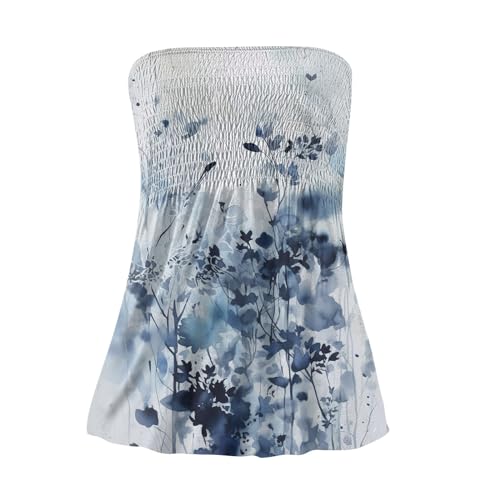 FECAFO Button Strapless Bandeau Top - Pleated Tube Top For Women, Summer Casual & Beach Wear
