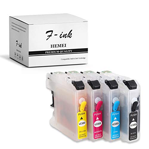 F-INK Full Refillable Ink Cartridge Replacment for Brother LC101 LC103, Works with MFC-J4510DW J450DW J285DW J470DW J475DW J650DW J870DW J875DW J4610DW J4310DW J4410DW J4710DW J6520DW J6720DW Printer