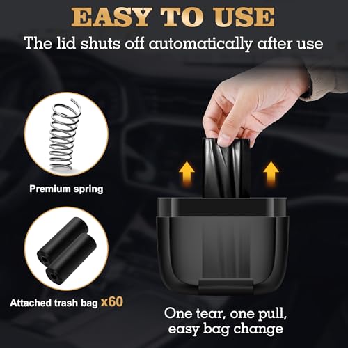 Image of 2 Packs Car Trash Can with Lid，Built-in Storage Garbage Bag，Leakproof Vehicle Trash，Car Accessories for Interior,Mini Garbage Bin for Automotive, Office, Kitchen,Bedroom，with 60pcs Trash Bags