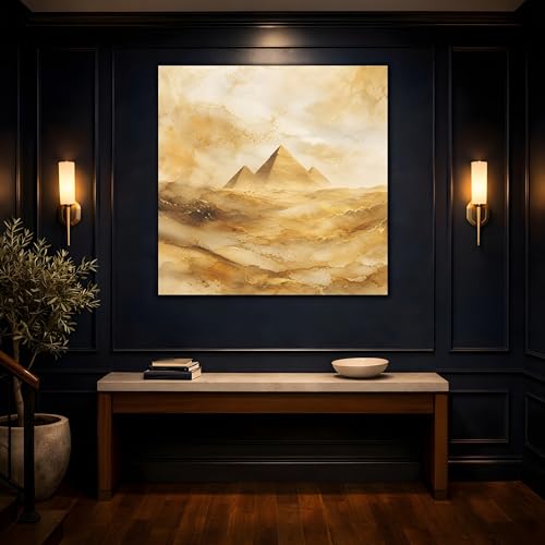Tableau abstrait pyramide dorée 90x90 cm pour salon - 4