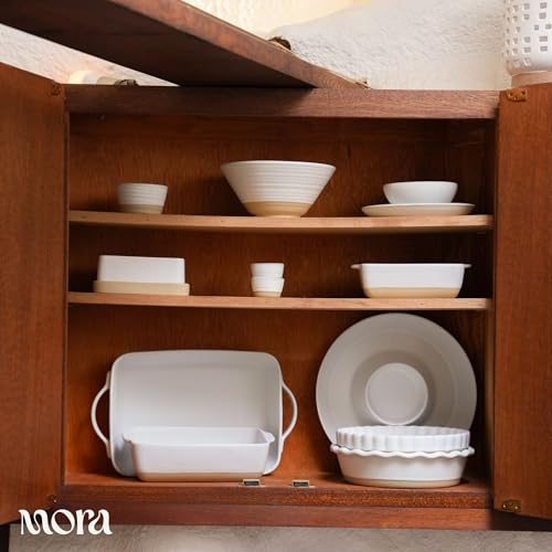 Image of Mora Ceramic Baking Dish with Handles For Casserole, Lasagna, Gratin, Broiling, Roasting, and Baking. Large 9x13 in Pan, Extra Deep - Porcelain Serving Bakeware from Oven to Table. Freezer Safe - Oat