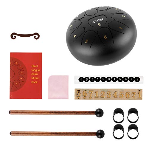 Steel Tongue Drum, 11 Notes 10 inches Percussion Instrument Handpan Drum with Bag, Music Book, Mallets, Finger Picks, Drum Mallets Holder (10 Inch Black) - Thumbnail 6