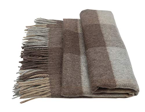 State Cashmere Plaid Throw Blanket With Decorative Fringe - Ultra Soft Multicolor Accent Blanket For Couch, Sofa & Bed Made W/ 100% Inner Mongolian Cashmere - (Mocha/Heather Grey/Winter Twig, 60"X54") #TOP3