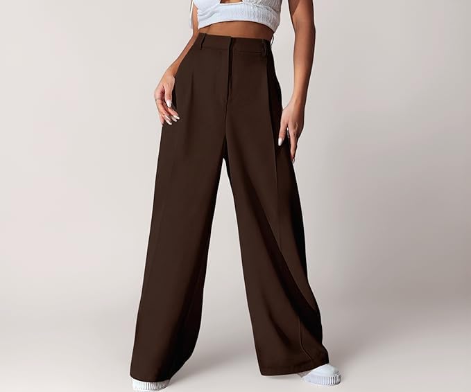 Image of GRECIILOOKS Women High Rise High Waist Trousers Flared Korean Style Formal Pants| Elegant Workwear for Office, College & Events (Available in Plus Size)