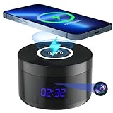 Indoor Camera with Clock and Wireless Charging, 1080P WiFi Cameras for Home, Security Camera with Motion Detection, Night Vision, Local & Cloud Storage,with APP (Black)
