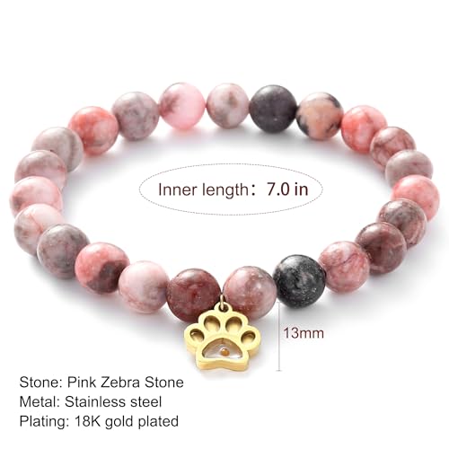 Memorial Gifts for Loss of Pet’s Mom Pet Keepsake Dog Cat Paw Charm Natural Stone Bracelet Remembrance Gift for Women3