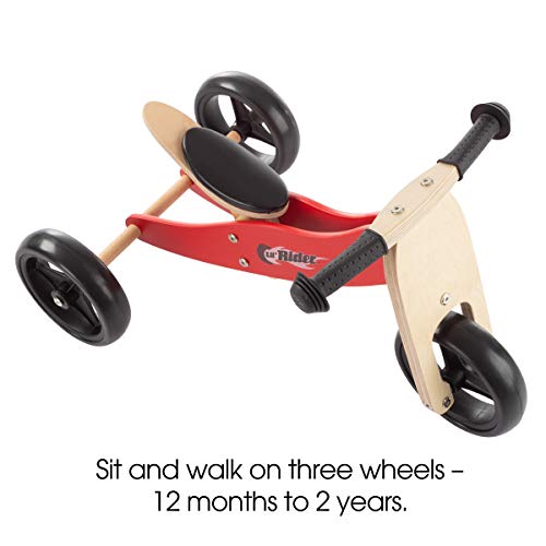 Lil' Rider 2-In-1 Wooden Balance Bike & Push Tricycle- Ride-On Toy With Easy Grip Handles, No Pedals, Rubber Wheels For Boys And Girls, Ages 18 Months And Up , Red #TOP2