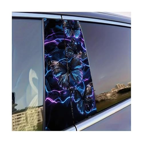 Autocollant pilier de porte voiture film protection brillant papillons néon 2 pièces