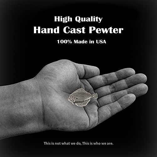 Flounder Fish Pin, Pewter, S063, 1 1/4”, Flatfish species. Demersal fish, Lapel, Hat, Pins, Brooch, Jewelry, Gift, 100% Handmade in the USA, Over 200 Fish Designs Available.3