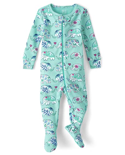 Image of The Children's Place Baby Girls' And Toddler Long Sleeve 100% Cotton Zip-front One Piece Footed Pajama