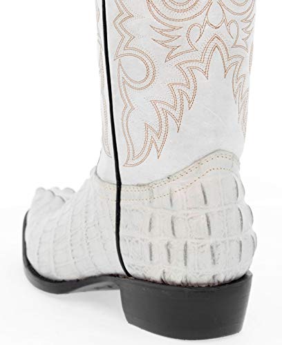 Texas Legacy Mens Off-White Western Leather Cowboy Boots Crocodile Tail Print 7 D(M) Us #TOP3