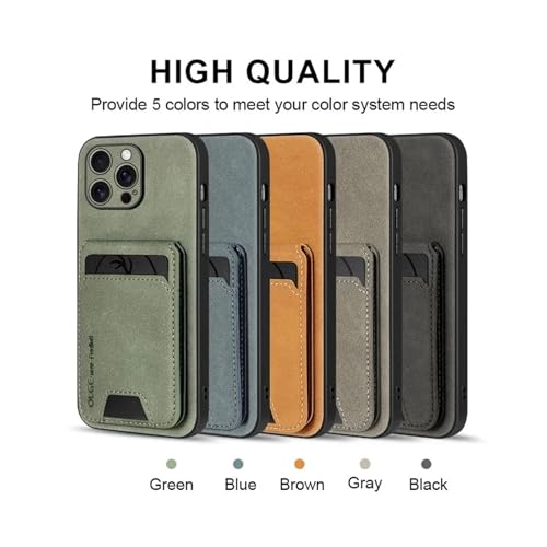 Funda de teléfono con tarjetero de cuero PU para iPhone 13 Pro Max en color verde antichoque 7