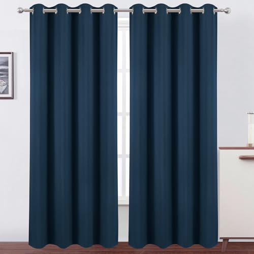 Image of LEMOMO Blackout Curtains 52 x 90 Inch Long Navy Blue Curtains Set of 2 Panels Room Darkening Curtains for Bedroom and Living Room