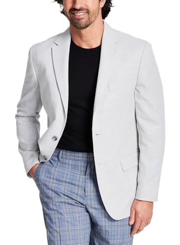 Tommy Hilfiger Men's Blazer Light Gray 44L Sport Coat Slim-Fit Solid Weave, Grey