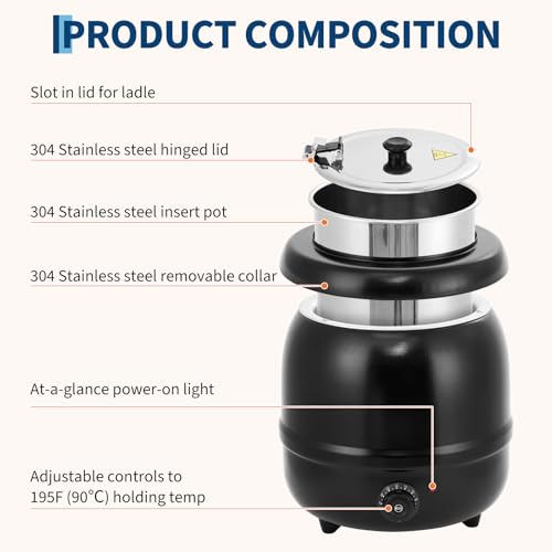 Image of GarveeHome Soup Warmer, 10.5 Quarts Commercial Grade Soup Kettle with Hinged Lid and Detachable Stainless Steel Insert Pot, Food Warmer with Anti-Scald Handle for Restaurants, Buffet, Catering