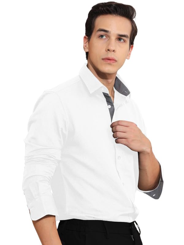 Image of Pinkmint Cotton Men's Shirt l Soild Casual Shirt l Long Sleeve Office Wear Shirt l Spread Collar Regular Fit Shirt Purple