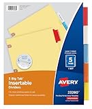 Avery Big Tab Insertable Dividers, Buff Paper, 5 Multicolor Tabs, 1 Set (23280)