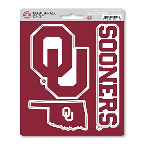 FANMATS NCAA University of Oklahoma 3 Piece Decal Set,Red