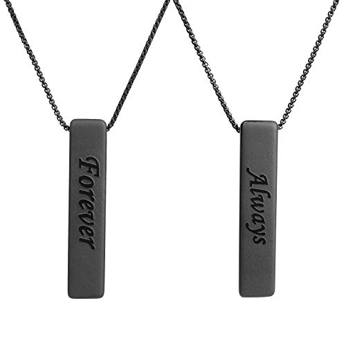 COAI Forever and Always Collares para la Pareja con Colgantes Barra Rectangular de Obsidiana Grabados