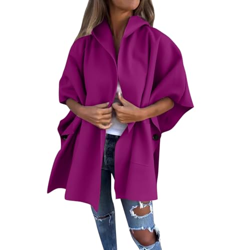 Damen Winter Revers Cape Trenchcoat Wintermantel Umstandsmode Groß, rot, L