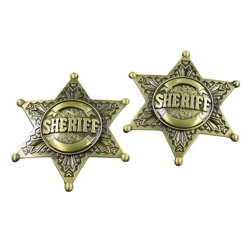 2 Pack Sheriff Badge, Metal Sheriff Badge for Kids Girls and Adult, Western Police Vest Pin, Cowboy Party Decoration School Carnival Prizes, Party Bag Gift Fillers