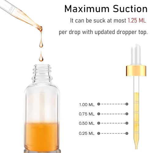 Bumobum Dropper Bottles 4oz, 12 Pack Clear Glass Eye Dropper Bottle for Essential Oils with Labels and Funnels, Tincture Bottles with Golden Top (Unbreakable Plastic Dropper with Measurements) by Bumobum - Image 3