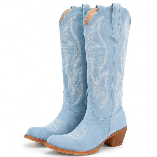 Women's Mid Calf Cowboy Boots Western Pointed Toe Embroidered Boots