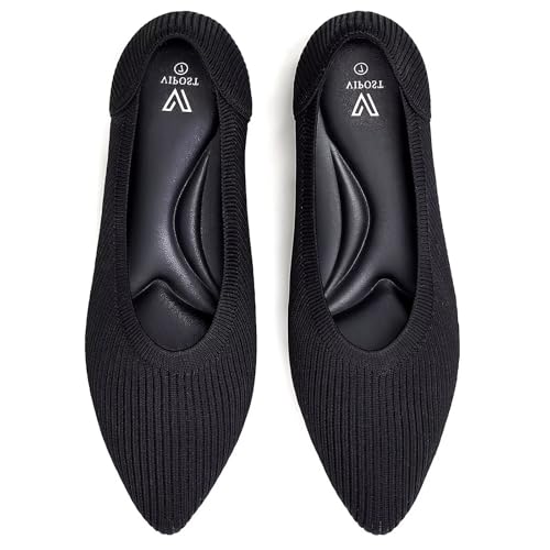 Vipost Women's Ballet Flats Foldable Knit Shoes Pointed Toe Slip On Lightweight Breathable for Work Travel Wedding Comfortable Dressy Flats Wide Width Options Coming Soon Black