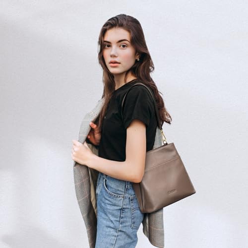 Image of Kattee Leather Handbags for Women 2026, Soft Shoulder Tote Crossbody Purses Bucket Bags with 2 Detachable Straps