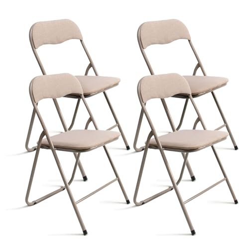 THE SECRET HOME─ Pack de 2, 4 y 6 Sillas Plegables Acolchadas de Metal y Poliéster─ Asiento Auxiliar para el Hogar─ 44x48x78 cm (4, Nude)