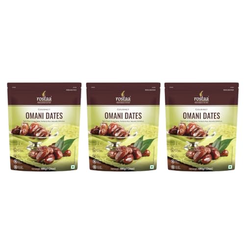 Image of Rostaa Gourmet Omani Dates /Khajur, 680g | Premium Quality Date, Rich in Fibre, Naturally Sweet, Healthy Snack, Low Fat & 100% Natural (680 GM (Pack of 5), Omni Dates)