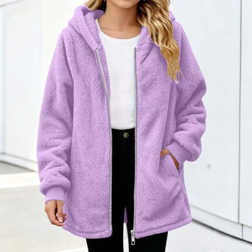Girls Fleece Jacket with Hood Zip Up Long Winter Coat with Pockets Fall | Soft fleece jacket, hooded full-zip design and side pockets for girls, for school, travel, outdoor play and everyday wear - image 2