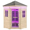 Albott Outdoor Sauna 4 Person, Asphalt Shingle Roof, Infrared Saunas for Home, Low EMF 2850W/240V/20A Finnish Spruce Wood Dry Sauna with 12 Carbon Panels, 7-Color Light Therapy & 2 Bluetooth Speakers
