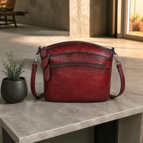 Image of HESHE Crossbody Bags for Women Genuine Leather Purses with Multi-Pockets Vintage Ladies Small Shoulder Satchel Bag