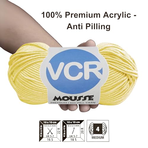Image of VCR 4 Ply Pale Yellow Yarn, 100 Grams Hank, 190 Meters Length, Acrylic Ball for Crochet and Knitting, Soft Crosia Threads, Pack of 1 Yarn, Suitable for DIY Crafts