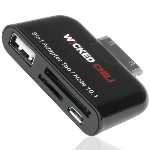 Preisvergleich Produktbild Wicked Chili 5in1 Adapter Verbindungsstation für Samsung Galaxy Note 10.1 N8000 / N8010 / Tab / Tab 2 / 7.0 / 8.9 / 10.1 (OTG USB Host mit Samsung 30 Pin Anschluss) schwarz