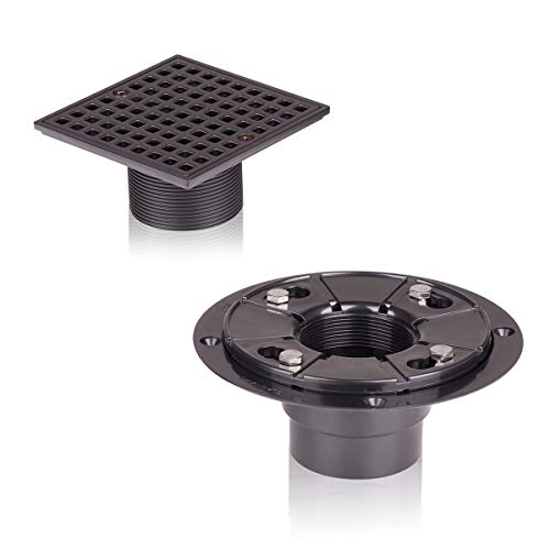 Square Shower Drain 4-1/4" With Black Matte Strainer And Hair Catcher (Black) #TOP1