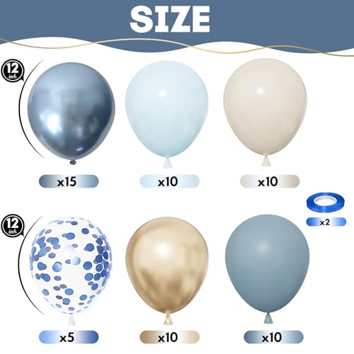 Image of Dusty Blue Gold Balloons, 60 Packs 12 Inch Blue Gold Balloon, Metallic Golden Blue Confetti Balloon with Sand White Balloon for Baby Shower Bridal Shower Gender Reveal Birthday Wedding Party